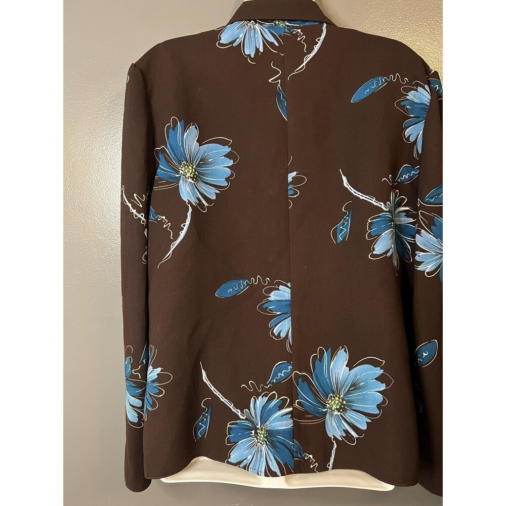 Vintage Queens Fashion Jacket Womens 2XL Brown Blue Floral Blazer 90s Retro Rare - Picture 5 of 6